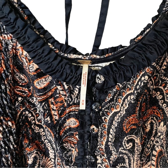 Free People Dare Me Velvet Paisley Smocked Blouse - Picture 5 of 7